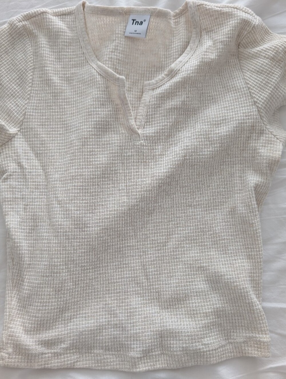 TNA Waffle Knit Short Sleeve Top in Cream